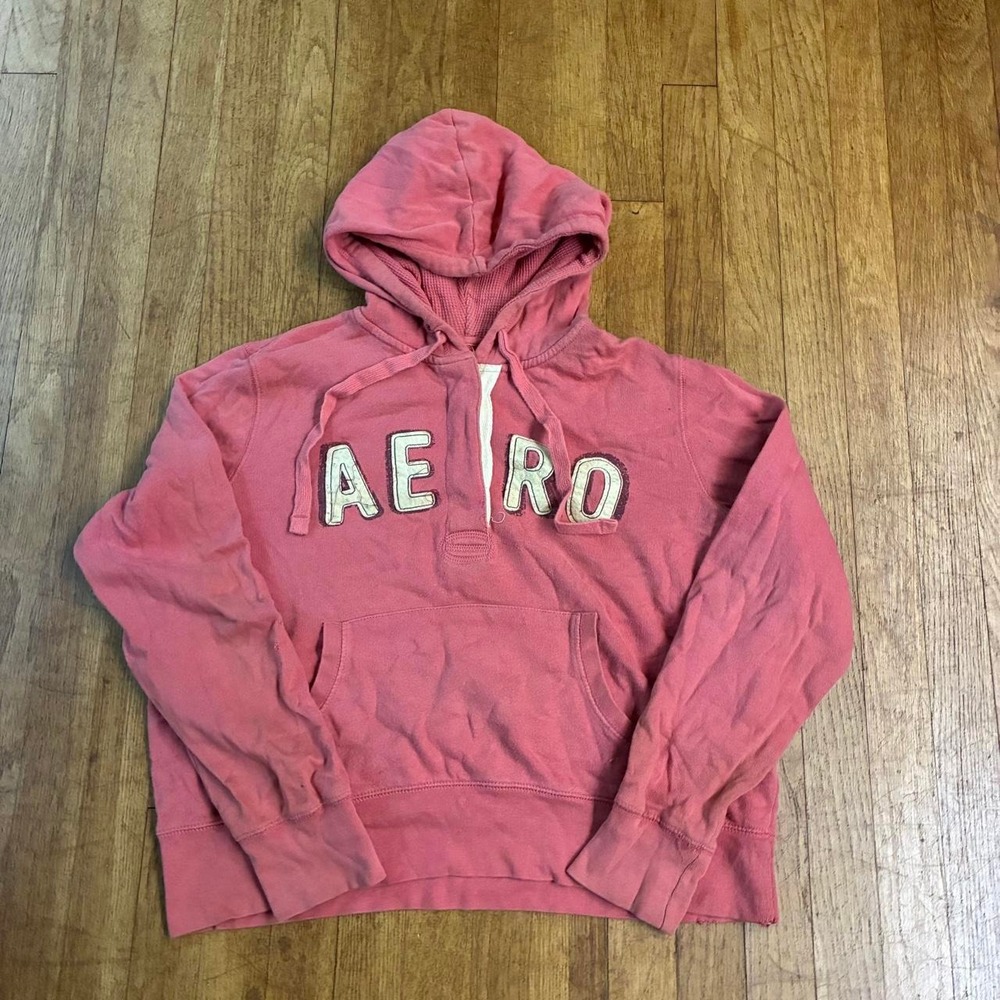 Aeropostale Vintage Y2K Applique Pullover Hoodie Pink Womens XL 2000s Retro
